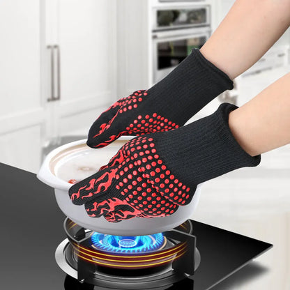 Non-slip Fireproof Microwave Oven Gloves Extreme Heat Resistant Oven Mitts 300-500 Centigrade Flame Retardant BBQ Fire Gloves