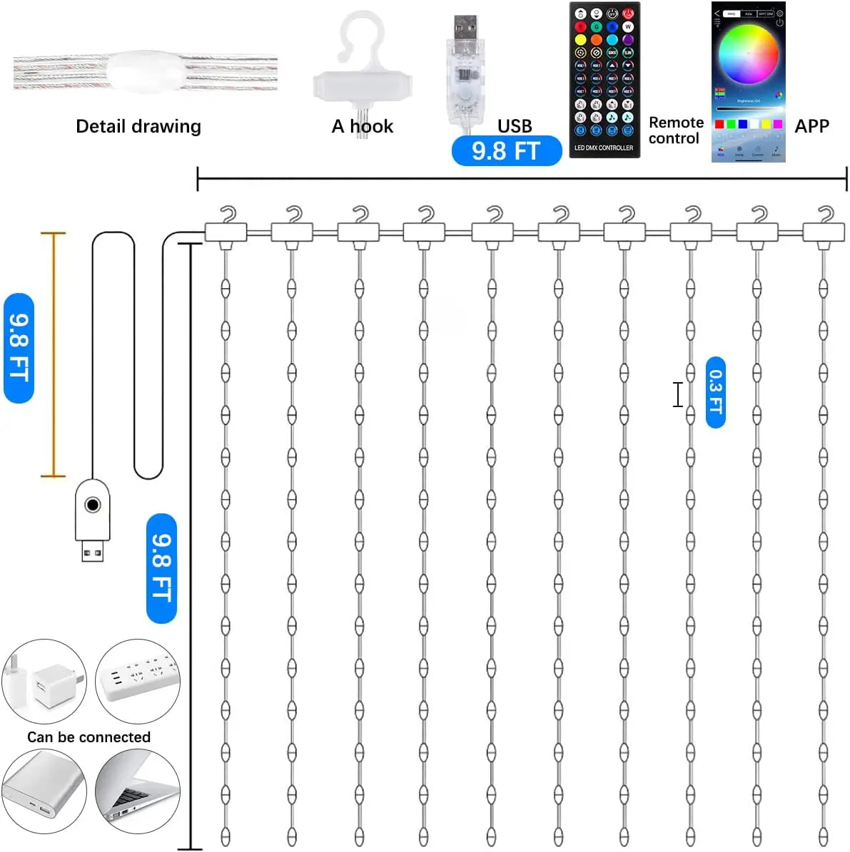 Bluetooth Curtain LED String Lights