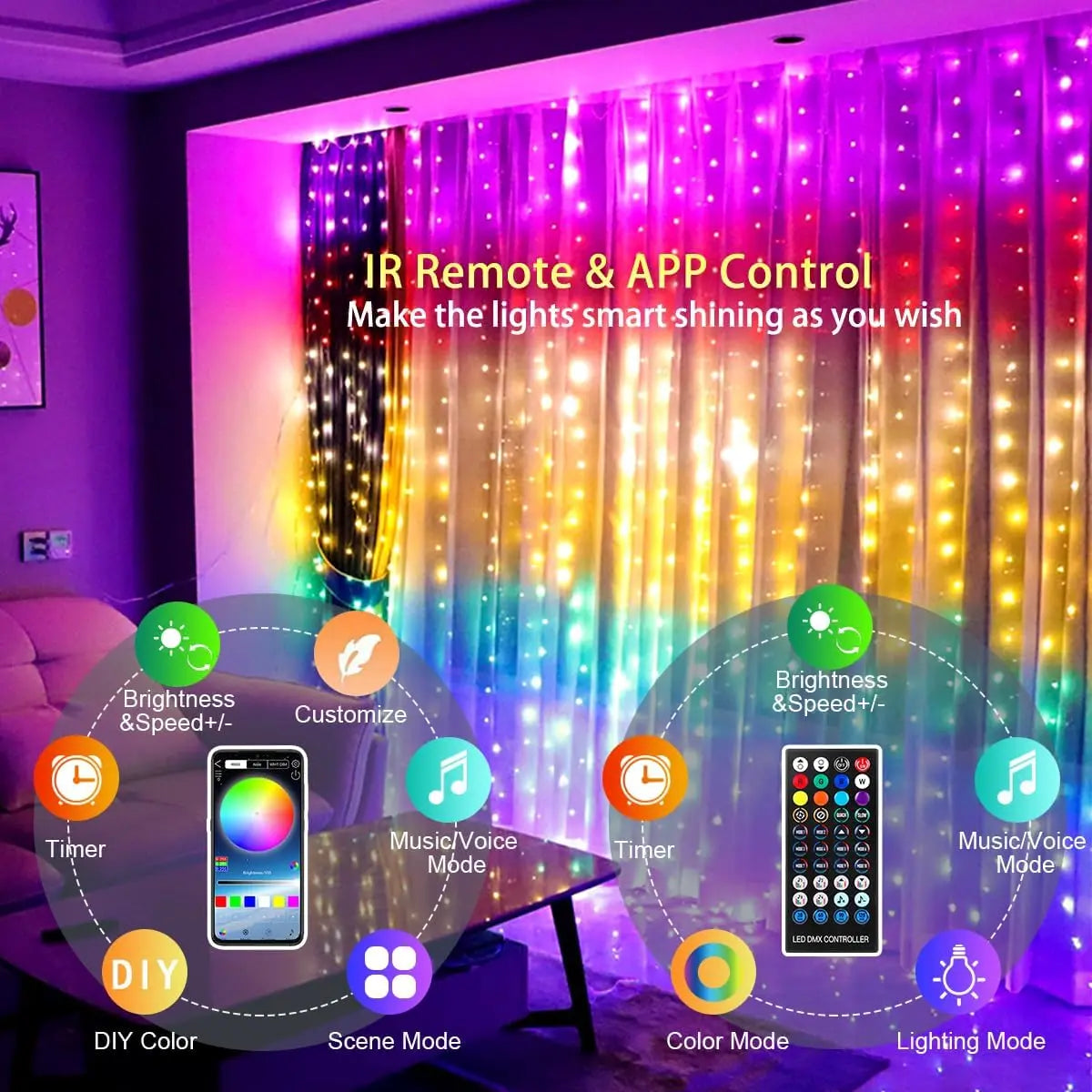 Bluetooth Curtain LED String Lights